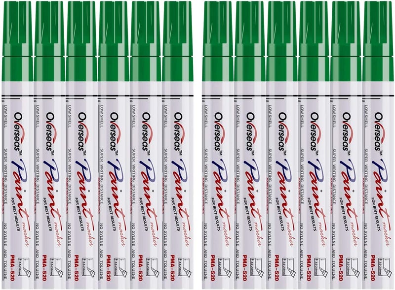 Lesun Green Paint Pens - 12 Pack Waterproof Oil-Based Paint Pen Set, Quick Dry and Permanent, Markers for Rock, Stone, Ceramic, Wood, Fabric, Plastic, Canvas, Glass, Mugs, Tires - Image 1